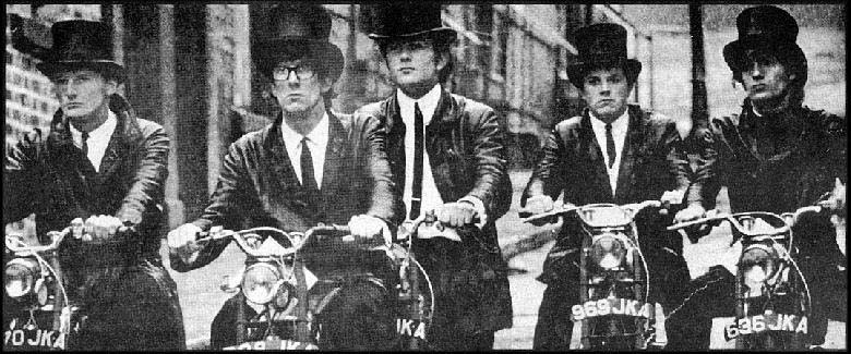 Undertakers on motorbikes, Liverpool 1964
